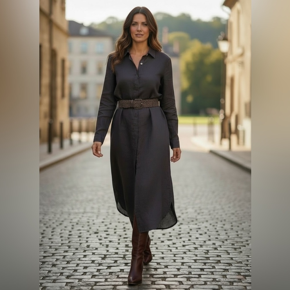 NWOT Becasa - 100% Linen Long Button-Front Shirt Dress or Duster